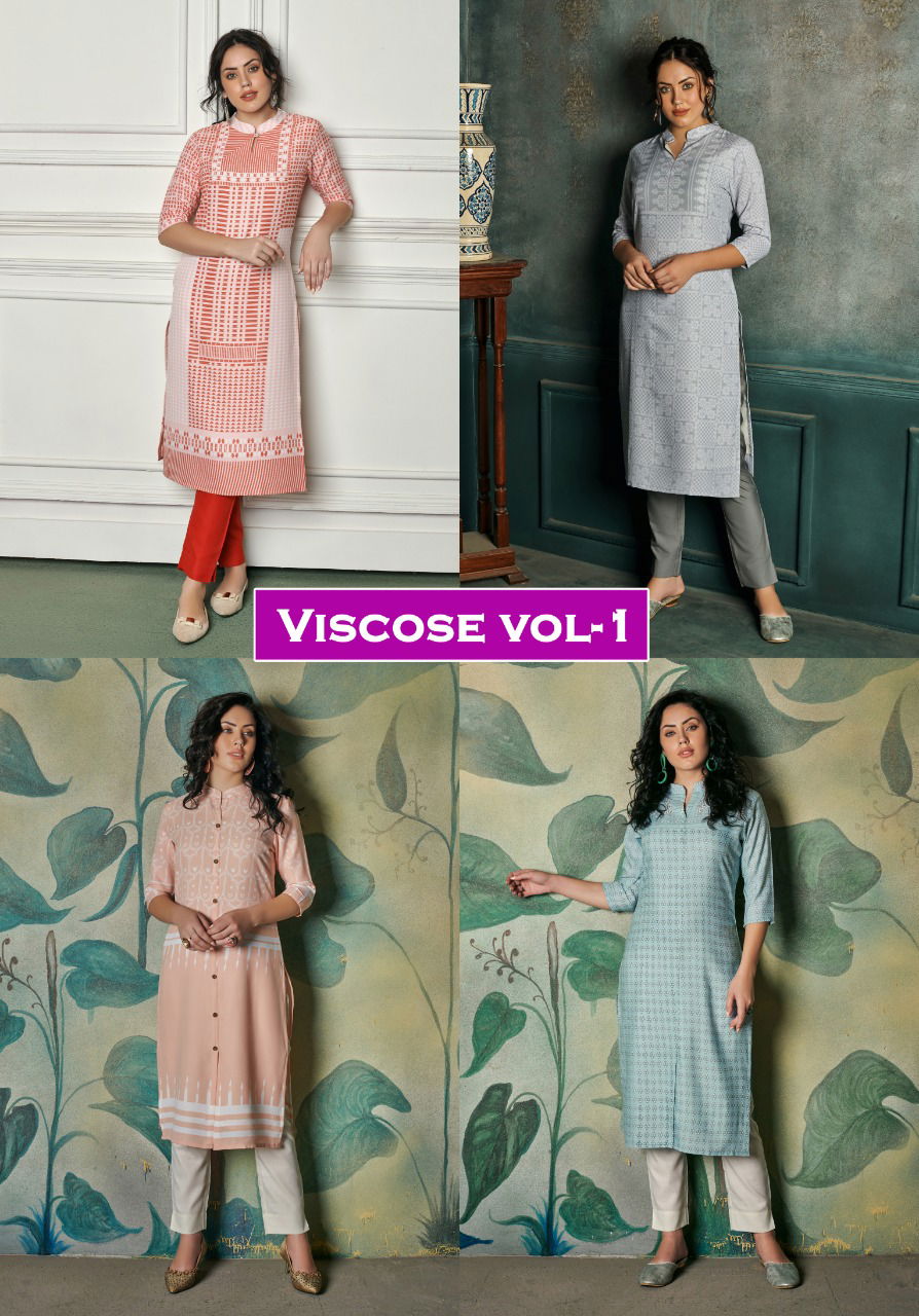 Viscose 1 Latest Fancy Designer Ethnic Wear viscose cotton Printed Designer Kurtis Collection
